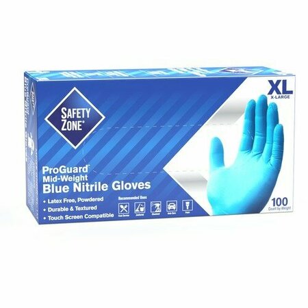 THE SAFETY ZONE Nitrile Disposable Gloves, 3.7 mil Palm, Nitrile, Powdered, XL, 100 PK, Blue SZNGNDRXL1M